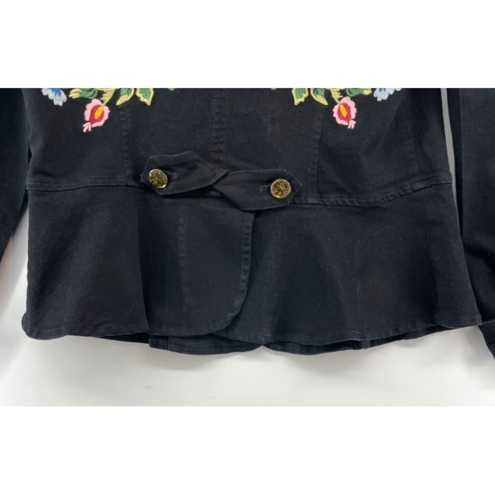 V Cristina Women's M Black Floral Embroidered Denim Jacket Whimsigoth Boho Chic - Picture 11 of 16
